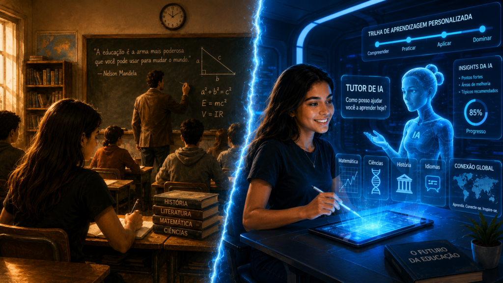 IAs na educação estudante usando inteligência artificial no computador em sala de aula